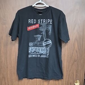 Red Stripe Size M Black Lager Beer Crew Neck T-Shirt